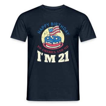 US America Flag Cake Naissance Age 21 USA 4th Of July - T-shirt homme - marine - Devant - AI Model Male 178 light (178cm)