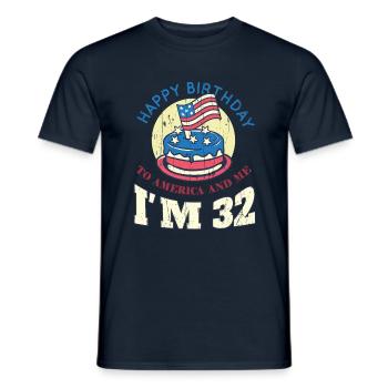 US America Flag Cake Birth Age 32 USA 4th Of July - Men's T-Shirt - navy - Front - AI Model Male 178 light (178cm)