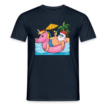 Beach Christmas Santa In Pool Summer 2022 - Men's T-Shirt - navy - Front - AI Model Male 178 light (178cm)