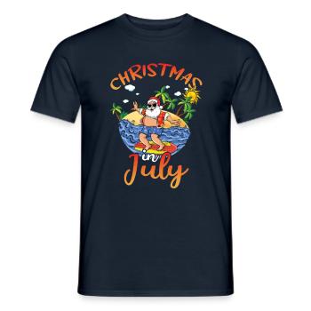 Island Beach Christmas Santa Surfing Summer 2022 - Men's T-Shirt - navy - Front - AI Model Male 178 light (178cm)
