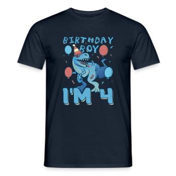 Boy Age 4 Year Old Cute Birth Born Roar Dinosaur - Männer T-Shirt - Navy - Vorne - AI Model Male 178 light (178cm)