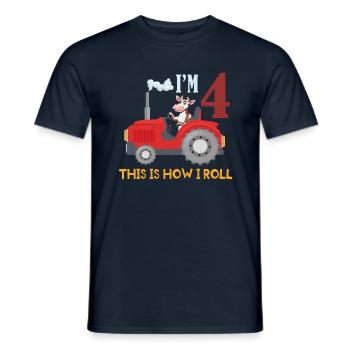 Birth Born Age 4 Year Old Farmer Farm Cow Tractor - Männer T-Shirt - Navy - Vorne - AI Model Male 178 light (178cm)