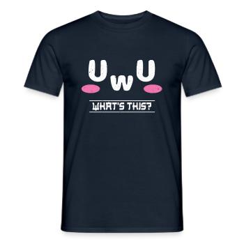 What Is UwU Face Vaporwave Anime Aesthetic Otaku - Männer T-Shirt - Navy - Vorne - AI Model Male 178 light (178cm)