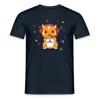Gaming Cat Playing Video Game Lover Gaming - Men's T-Shirt - navy - Front - AI Model Male 178 light (178cm)