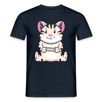 Kawaii Gaming Cat Playing Video Game Lover Gaming - Men's T-Shirt - navy - Front - AI Model Male 178 light (178cm)