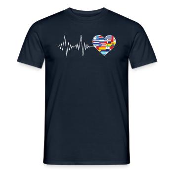 Les cœurs battent les drapeaux espagnols Mois du patrimoine hispanique - T-shirt homme - marine - Devant - AI Model Male 178 light (178cm)