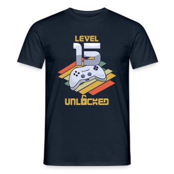 Retro Video Game Lover Age 15 Level Unlocked - Männer T-Shirt - Navy - Vorne - AI Model Male 178 light (178cm)