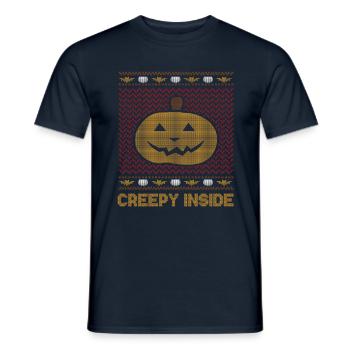 Stitch Pattern Pumpkin Creature Inside Halloween - Men's T-Shirt - navy - Front - AI Model Male 178 light (178cm)