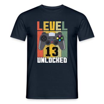 Vintage Gamer Video Game Lover Age 13 Unlocked - Men's T-Shirt - navy - Front - AI Model Male 178 light (178cm)