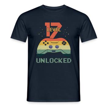 Vintage Video Game Lover Age 17 Level Unlocked - Men's T-Shirt - navy - Front - AI Model Male 178 light (178cm)