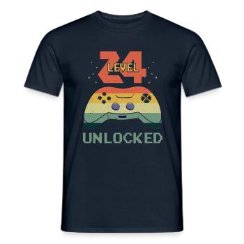 Vintage Video Game Lover Age 24 Level Unlocked - Men's T-Shirt - navy - Front - AI Model Male 178 light (178cm)