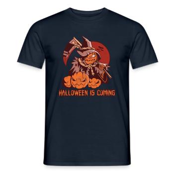 Horror Scythe Witch Pumpkin Coming Halloween - Men's T-Shirt - navy - Front - AI Model Male 178 light (178cm)