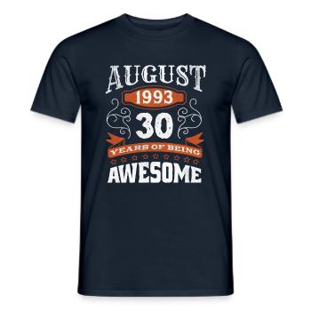 Vintage August 1993 30 Year Old Birth Awesome - Men's T-Shirt - navy - Front - AI Model Male 178 light (178cm)
