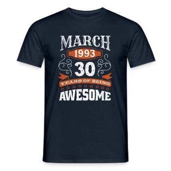 Vintage March 1993 30 Year Old Birth Awesome - Männer T-Shirt - Navy - Vorne - AI Model Male 178 light (178cm)