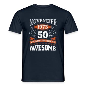 Vintage November 1973 50 Year Old Birth Awesome - Men's T-Shirt - navy - Front - AI Model Male 178 light (178cm)