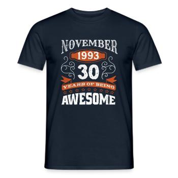 Vintage November 1993 30 Year Old Birth Awesome - Men's T-Shirt - navy - Front - AI Model Male 178 light (178cm)