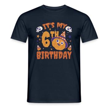 Halloween Cute Pumpkin Trick Treat Birth Age 6 - Men's T-Shirt - navy - Front - AI Model Male 178 light (178cm)