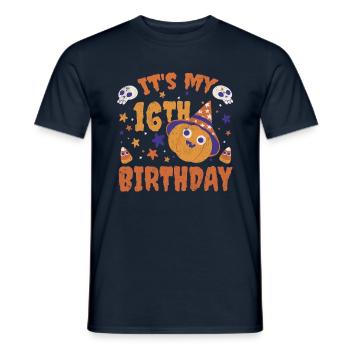 Halloween Cute Pumpkin Trick Treat Birth Age 16 - Men's T-Shirt - navy - Front - AI Model Male 178 light (178cm)