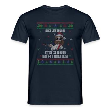 December Happy Birth Go Jesus Ugly Christmas - Männer T-Shirt - Navy - Vorne - AI Model Male 178 light (178cm)