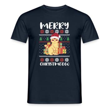 Meow Santa Cat December Holiday Ugly Christmas - Männer T-Shirt - Navy - Vorne - AI Model Male 178 light (178cm)