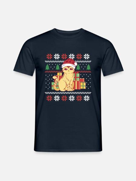 Santa Cat Tree December Holiday Ugly Christmas - Männer T-Shirt - Navy