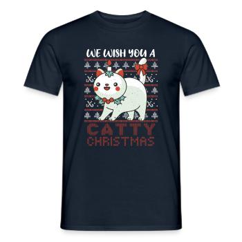 Kawaii Cute Cat December Holiday Ugly Christmas - Männer T-Shirt - Navy - Vorne - AI Model Male 178 light (178cm)