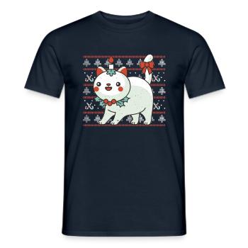 Kawaii Cat Candle December Holiday Ugly Christmas - Men's T-Shirt - navy - Front - AI Model Male 178 light (178cm)