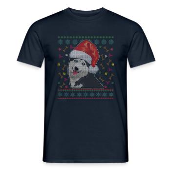 December Pet Dog Husky Kawaii Cute Christmas - Men's T-Shirt - navy - Front - AI Model Male 178 light (178cm)
