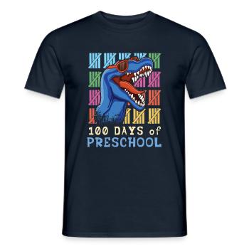 Roar Preschool 100th Dinosaur 100 Days Of School - Men's T-Shirt - navy - Front - AI Model Male 178 light (178cm)