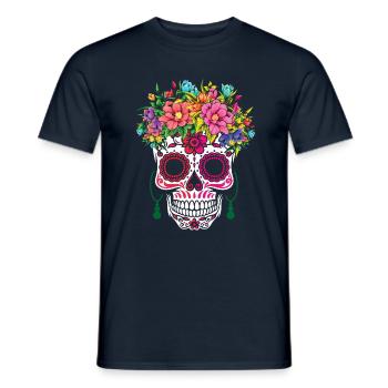 Sugar Bone Muertos coloré Halloween Valentines - T-shirt homme - marine - Devant - AI Model Male 178 light (178cm)