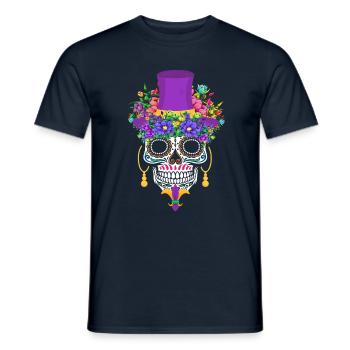 Mardi Gras Costume Dia De Los Muertos Flower Sugar - Men's T-Shirt - navy - Front - AI Model Male 178 light (178cm)