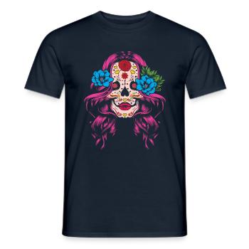 Fleur Dia De Los Muertos Fête des mères 2023 - T-shirt homme - marine - Devant - AI Model Male 178 light (178cm)