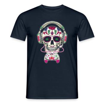 Gaming Gamer Halloween Muertos Day Of Dead Bone - T-shirt homme - marine - Devant - AI Model Male 178 light (178cm)