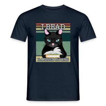 Lesen Verbotenes Buch Lustiger Buchliebhaber Lesen Sie Retro-Katze - Männer T-Shirt - Navy - Vorne - AI Model Male 178 light (178cm)