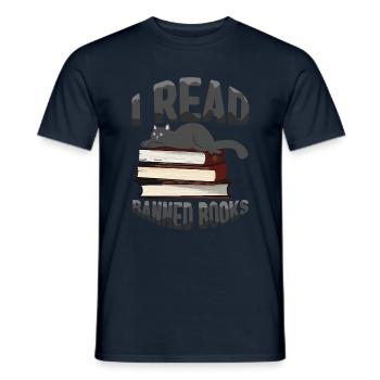 Ich lese verbotenes Buch Katze Buchliebhaber Leser Lesen - Männer T-Shirt - Navy - Vorne - AI Model Male 178 light (178cm)