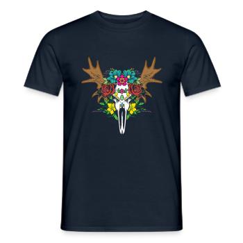 Büffel Blumen Muertos Tag der Toten Halloween - Männer T-Shirt - Navy - Vorne - AI Model Male 178 light (178cm)