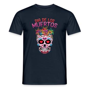 Heart Mexican Floral Muertos Day Of Dead Halloween - Men's T-Shirt - navy - Front - AI Model Male 178 light (178cm)