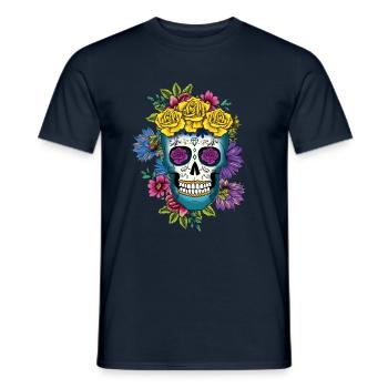 Mexico Floral Flower Muertos Day Of Dead Halloween - Men's T-Shirt - navy - Front - AI Model Male 178 light (178cm)