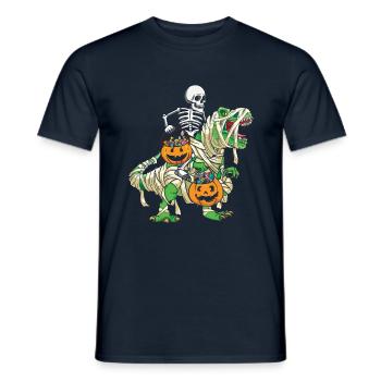 Skeleton Dinosaur Pumpkin Lazy Creepy Halloween - Men's T-Shirt - navy - Front - AI Model Male 178 light (178cm)