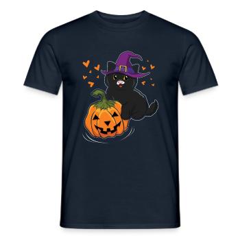 Witch Cat In Pumpkin Cool Creepy Halloween - Men's T-Shirt - navy - Front - AI Model Male 178 light (178cm)