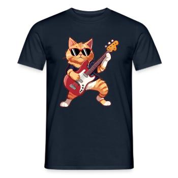 Musician Cat Plays Electric Guitar Instruments - Men's T-Shirt - navy - Front - AI Model Male 178 light (178cm)