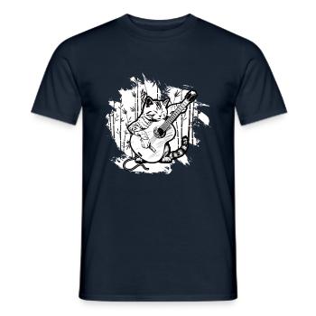 Chat jouant des instruments de guitare acoustique cool - T-shirt homme - marine - Devant - AI Model Male 178 light (178cm)