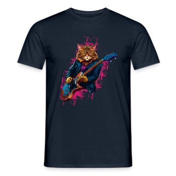 Rocker Cat joue des instruments de guitare - T-shirt homme - marine - Devant - AI Model Male 178 light (178cm)