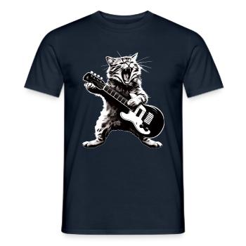 Funny Cat Playing Guitar Instruments Awesome - Men's T-Shirt - navy - Front - AI Model Male 178 light (178cm)