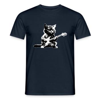 Rocker Cat Playing Guitar Instruments Kitten - Men's T-Shirt - navy - Front - AI Model Male 178 light (178cm)