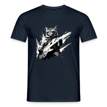 Love Rocker Cat jouant de la guitare Musicien de musique - T-shirt homme - marine - Devant - AI Model Male 178 light (178cm)