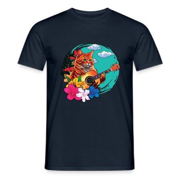Musician Cat Plays Guitar Instruments Rock Aloha - Men's T-Shirt - navy - Front - AI Model Male 178 light (178cm)