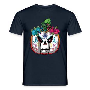 Pumpkin Mexican Floral Muertos Dead - Men's T-Shirt - navy - Front - AI Model Male 178 light (178cm)