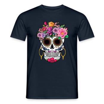Skelett Muertos Tag Des Toten Halloween Blumen - Männer T-Shirt - Navy - Vorne - AI Model Male 178 light (178cm)