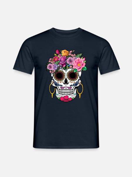 Skelett Muertos Tag Des Toten Halloween Blumen - Männer T-Shirt - Navy